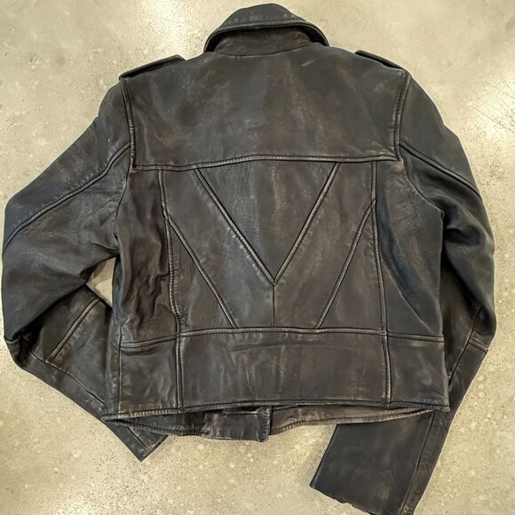 Avec Les Filles Distressed Leather Cropped Brown Black Size Small  $485 NWOT - Picture 2 of 4